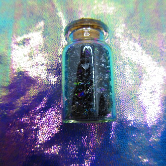 Titanium Black Tourmaline Gemstone Chips In A Bottle Embellishment - Picture 2 of 3